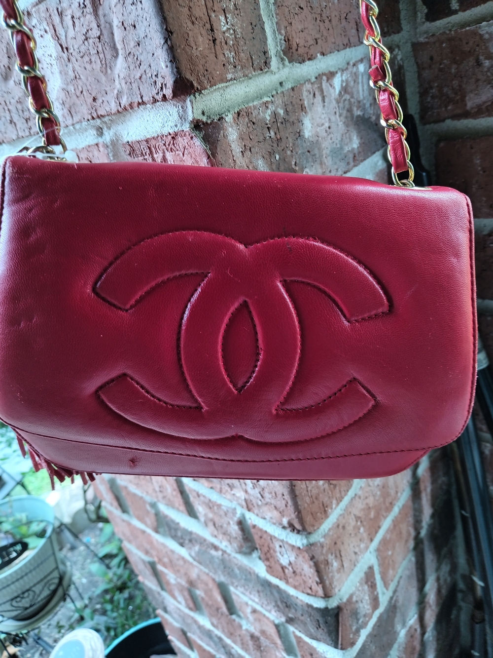 Vintage Chanel Red Quilted Leather Shoulder Bag